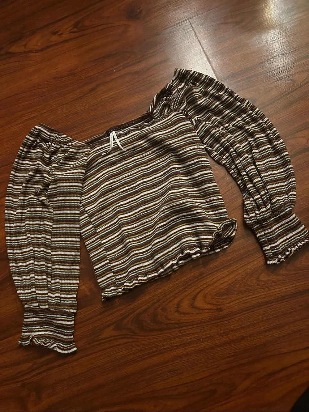 Anthropologie Smocked-Sleeved Top Square Neck szXL Cottagecore Fall Ready